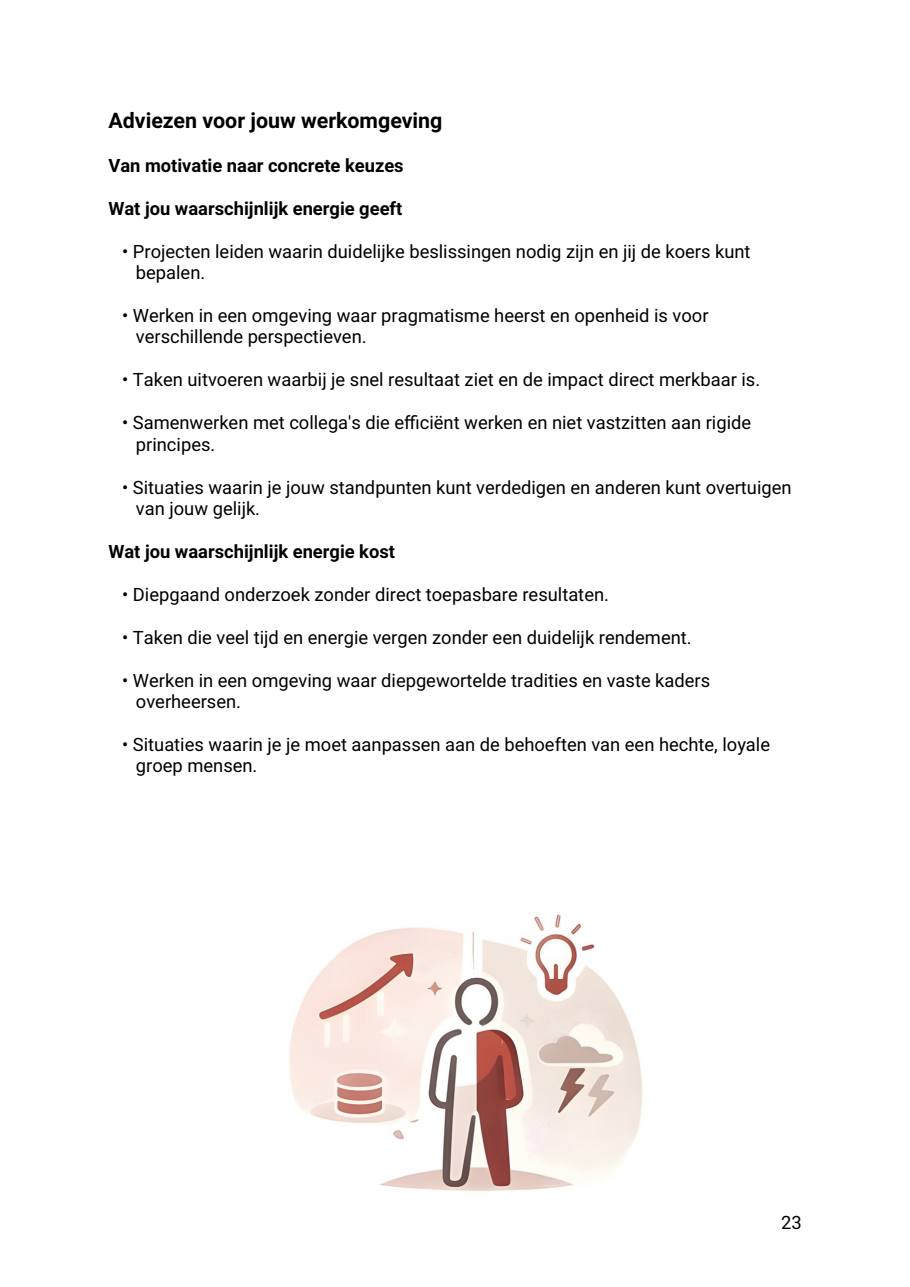 Pagina uit het Drijfveren-voorbeeldrapport: adviezen voor je werkomgeving