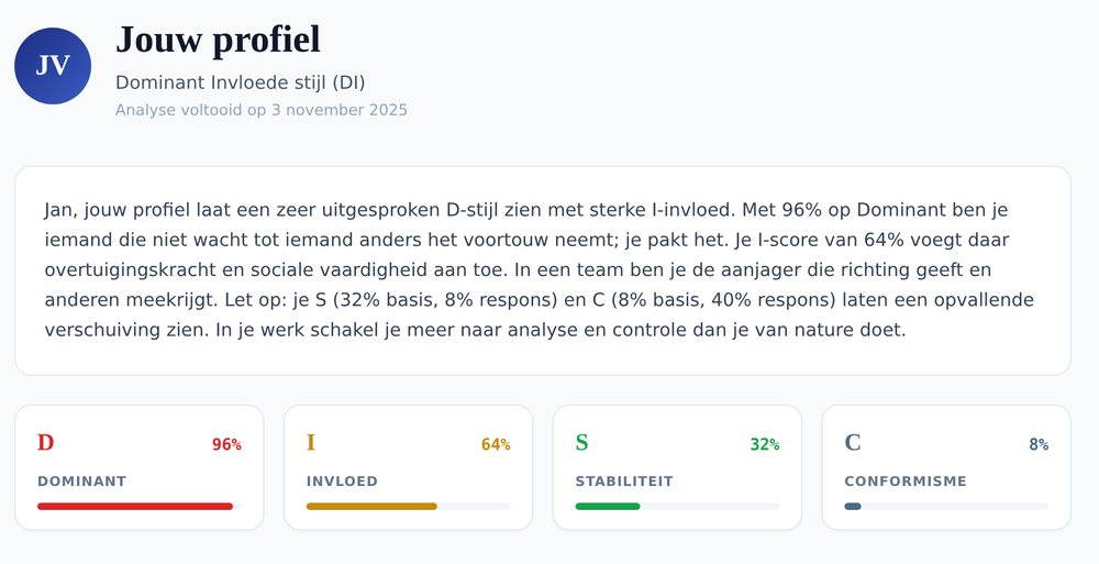 Fragment uit een echt DISC-rapport